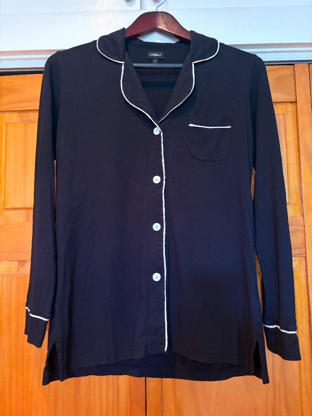 Cosabella Pajama Sleep Shirt Cotton and Modal Size Small Black White Long Sleeve